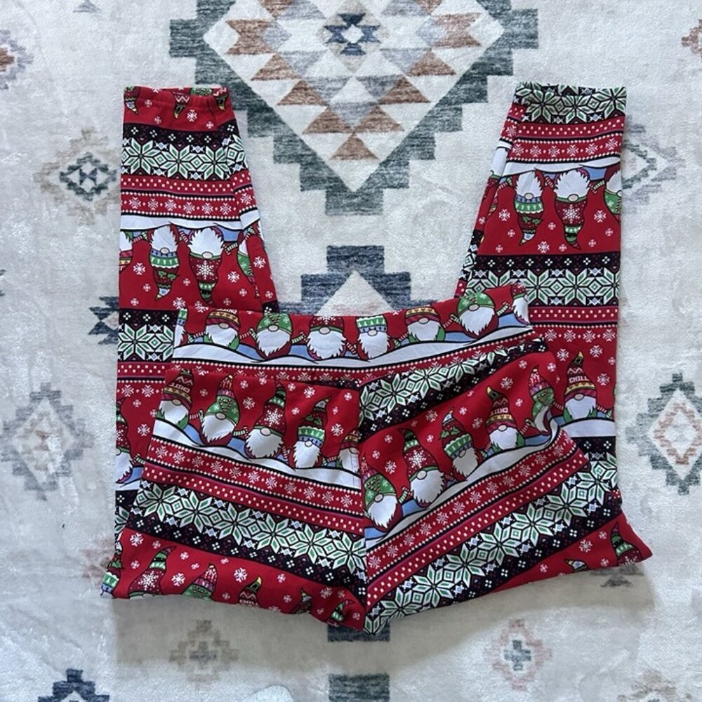 No Boundaries Juniors Gnome High-Waist‎ Leggings XL 15-17 Christmas Holiday Red - Picture 3 of 4